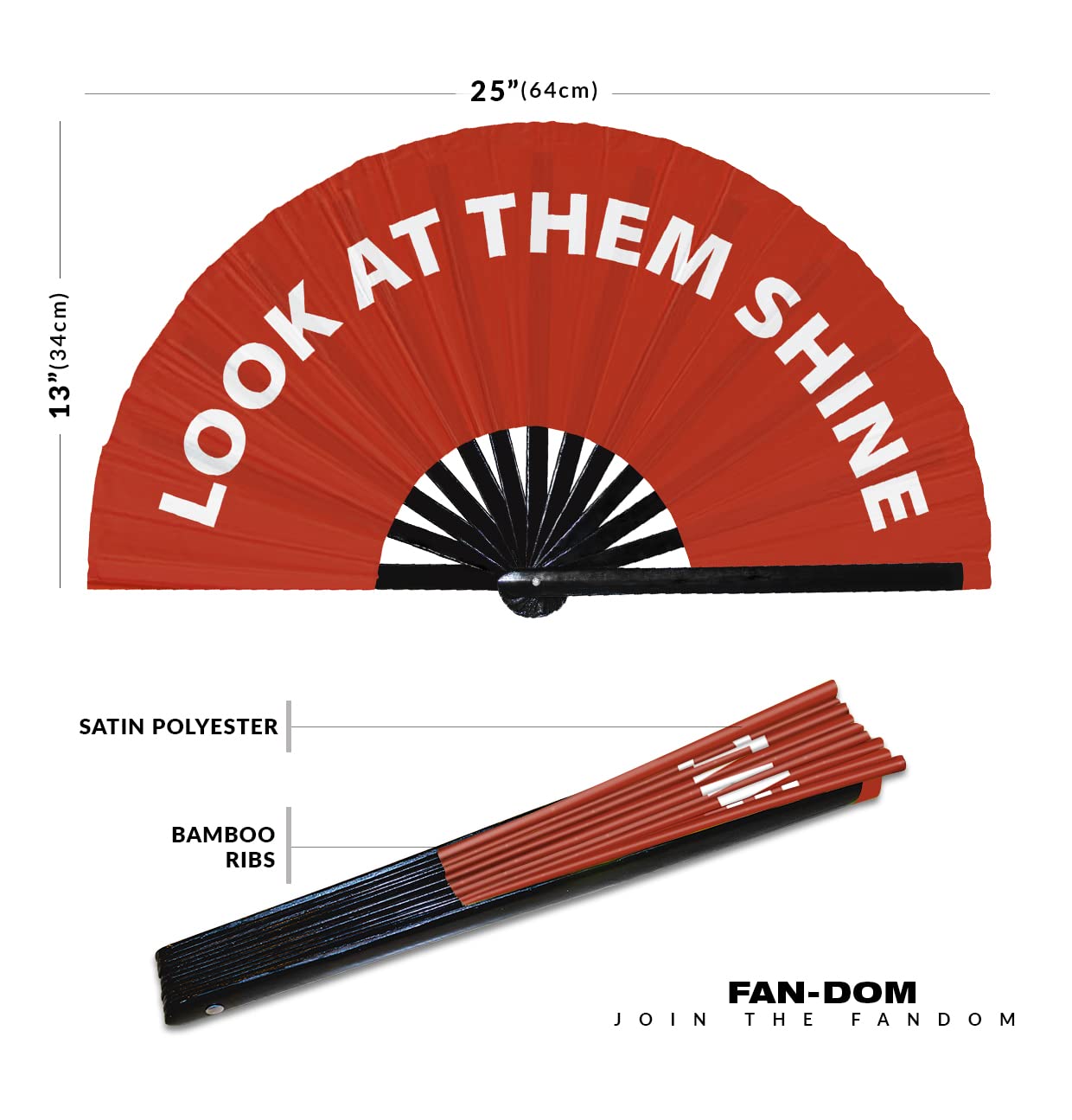 Look At Them Shine hand fan foldable bamboo circuit hand fan funny gag slang words expressions statement gifts Festival accessories Rave handheld Circuit event fan Clack fans (Red)