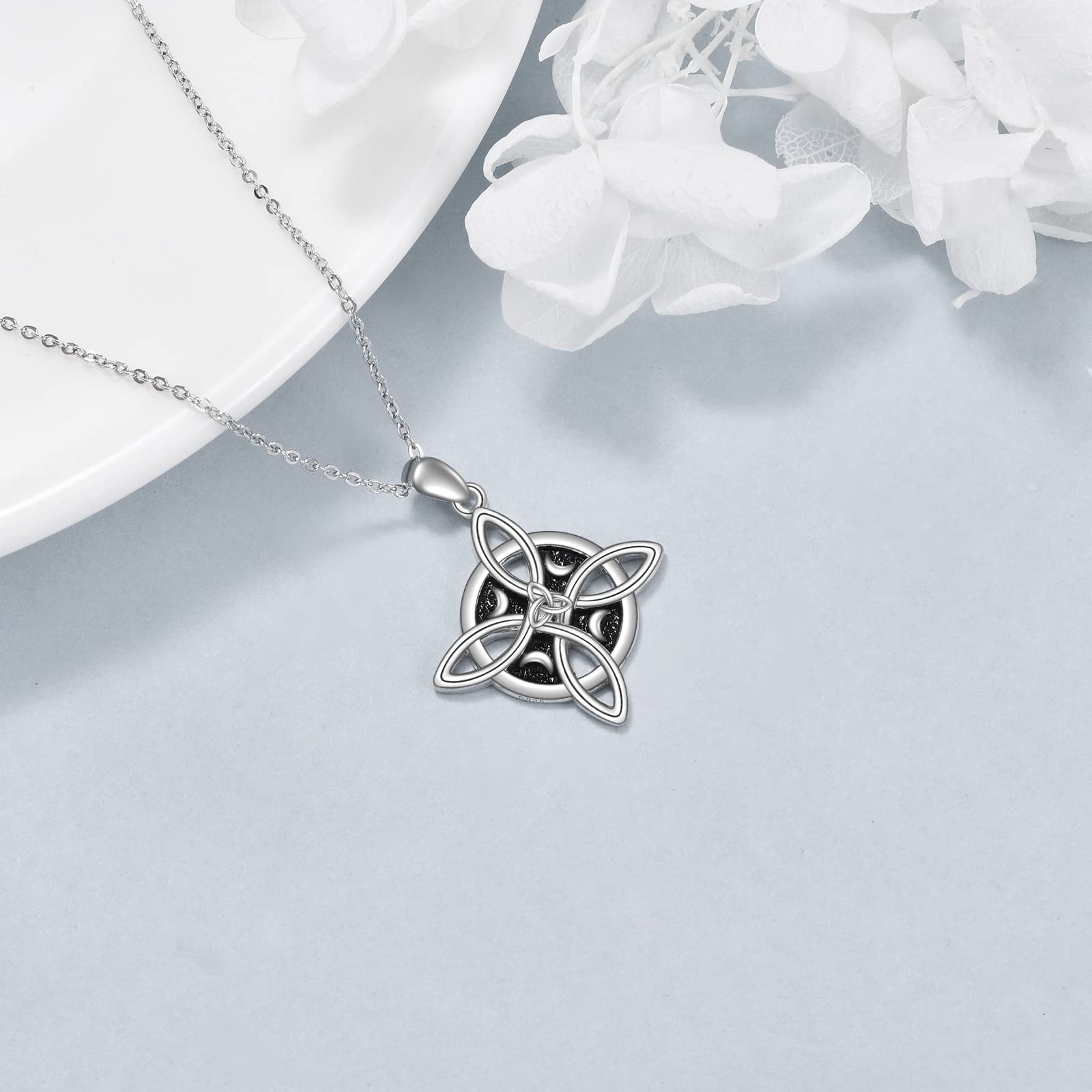 VONALA Witches Knot Necklace Nudo de Bruja Pendant 925 original Sterling Silver Celtic Triquetra Trinity Knot Pendant Necklace Good Luck Irish Jewelry Christmas Gifts for Women Men