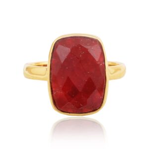 Ruby 10x14mm Cushion Gemstone Gold Plated 925 Sterling Silver Ring, Handmade Jewelry For Women, Gifts For Her (Rose Gold Plated, 9.5 US)