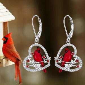 Cardinal Earrings for Women Sterling Silver 925 Red Cardinal Bird Earrings Dangle Cute Heart Cardinal Jewelry Memorial Valentines Mothers Day Gifts