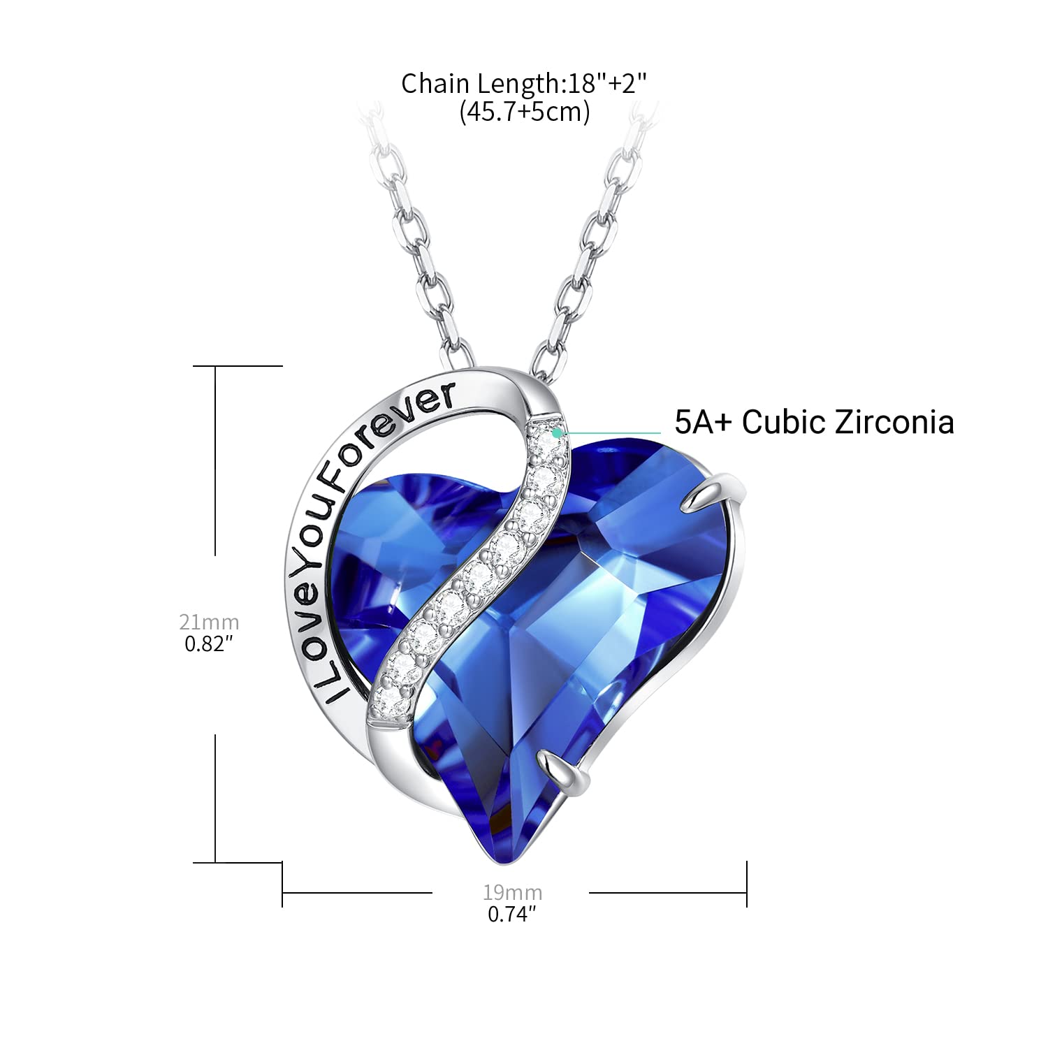 AiliFe Infinity Love Heart Pendant Necklaces for Women,14K White Gold Plated Hypoallergenic Pendant Necklaces with Mar Birthstone Blue Crystals Jewelry Birthday Gift (Blue)