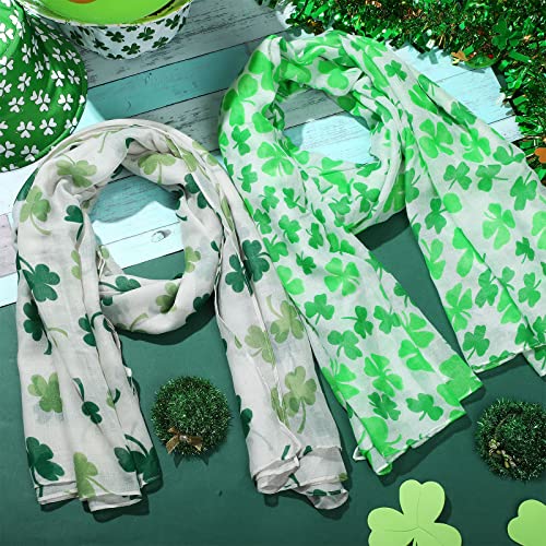 4 Pcs St. Patrick's Day Scarf Set Irish Green Hat Hair Clip Clover Shamrock Scarf for Women Accessories