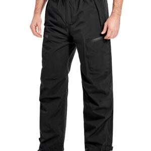 Men's Rain Pants, Waterproof Rain Over Pants Lightweight Packable Windproof Hiking Pants Outdoor Golf Work Black