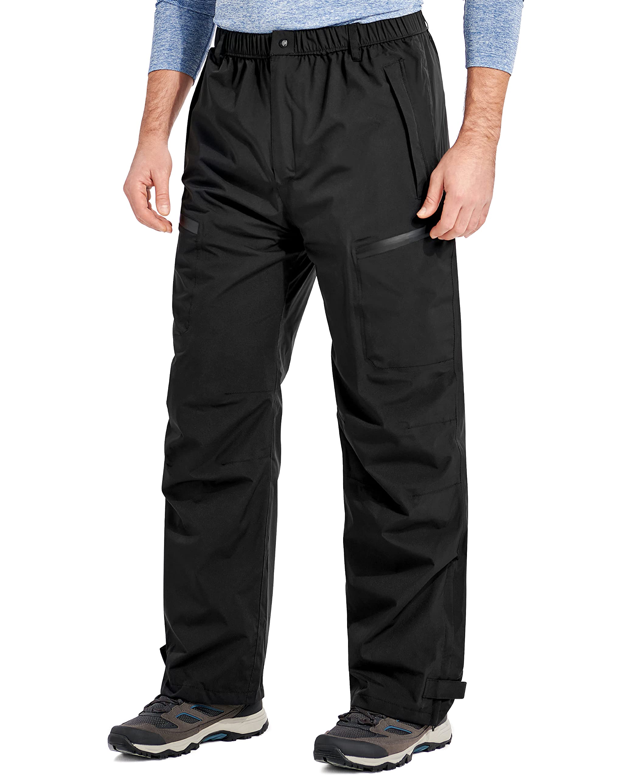 Men's Rain Pants, Waterproof Rain Over Pants Lightweight Packable Windproof Hiking Pants Outdoor Golf Work Black