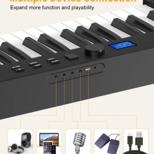 KONIX Folding Piano Keyboard, 88 Keys Full Size Semi-Weighted Foldable Piano, Portable Electric Keyboard Piano with Light Up Key, Sustain Pedal, Piano Stickers, Sheet Music Stand and Piano Bag, Black