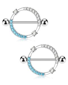 melighting 14g nipple rings shiny stainless steel 316l clear blue cz dainty round nipple barbell nipple bars body piercing jewelry for women