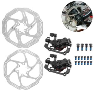 TEUOPIOE Bike Disc Brake Kit, Including Front and Rear Caliper, 160mm Rotor, Mechanic Tool-Free Pad Adjuster for Mountain Bike, Road Bike, Fixed Gear Bike, MTB, BMX