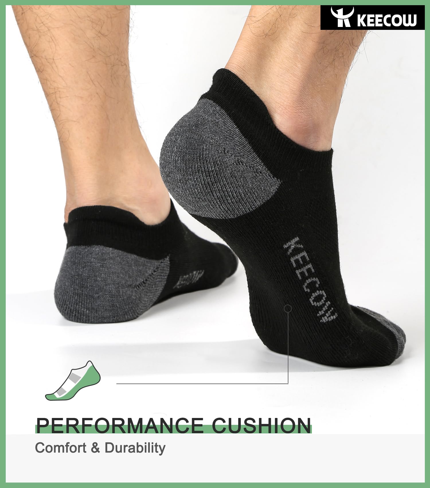 KEECOW Performance Comfort No Show Ankle Cushion Socks For Men & Women, Athletic, Tab, Short, Socks For Running, Walking, Outdoor (Large, Black (6 Pairs))