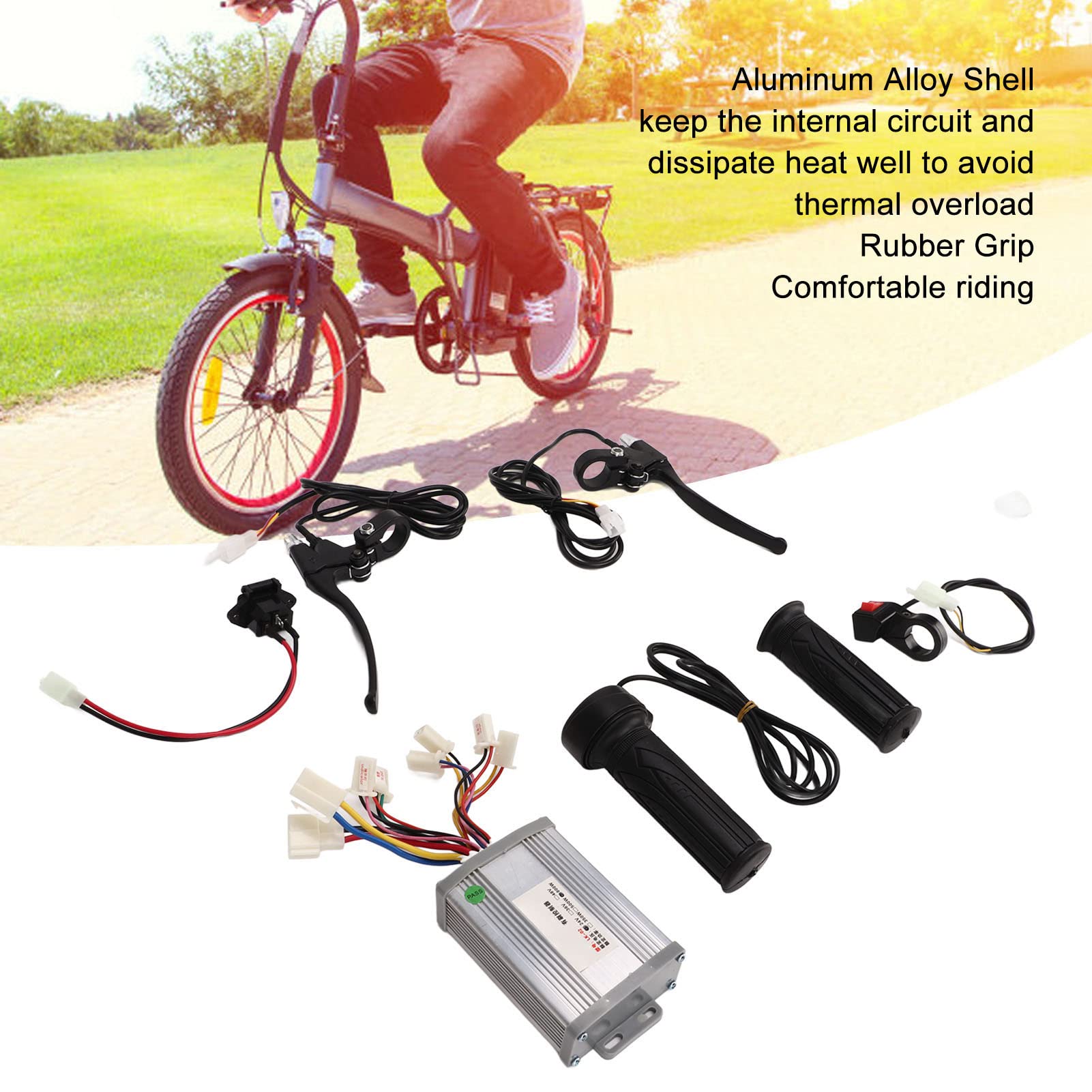 VGEBY Electric Bike Controller Throttle Grips Kit, 24V 800W E Bike Brush Motor Controller Kit with Brake Handle Switch and Charging Port for Electric Scooter Tricycles