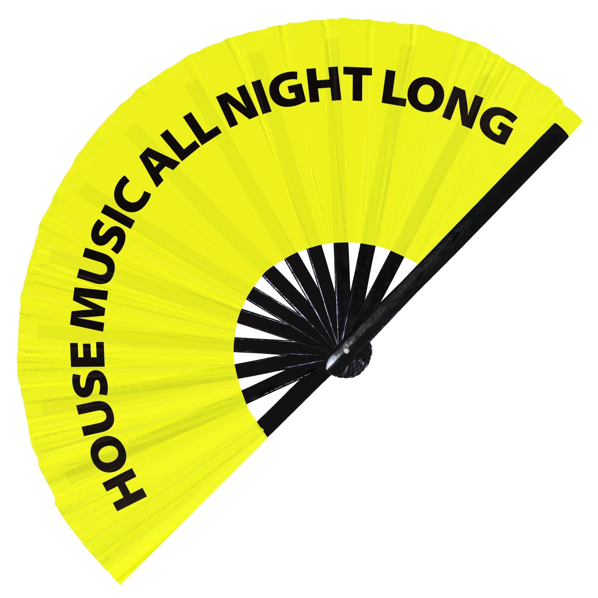 House Music All Night Long Hand Fan Foldable Bamboo Circuit Hand Fan Funny Gag Slang Words Expressions Statement Gifts Festival Accessories Rave Handheld Circuit Event Fan Clack Fans (Yellow)