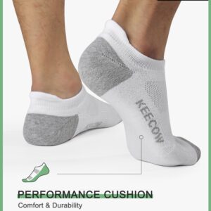 KEECOW Performance Comfort No Show Ankle Cushion Socks For Men & Women, Athletic, Tab, Short, Socks For Running, Walking, Outdoor (Medium, White (6 Pairs))