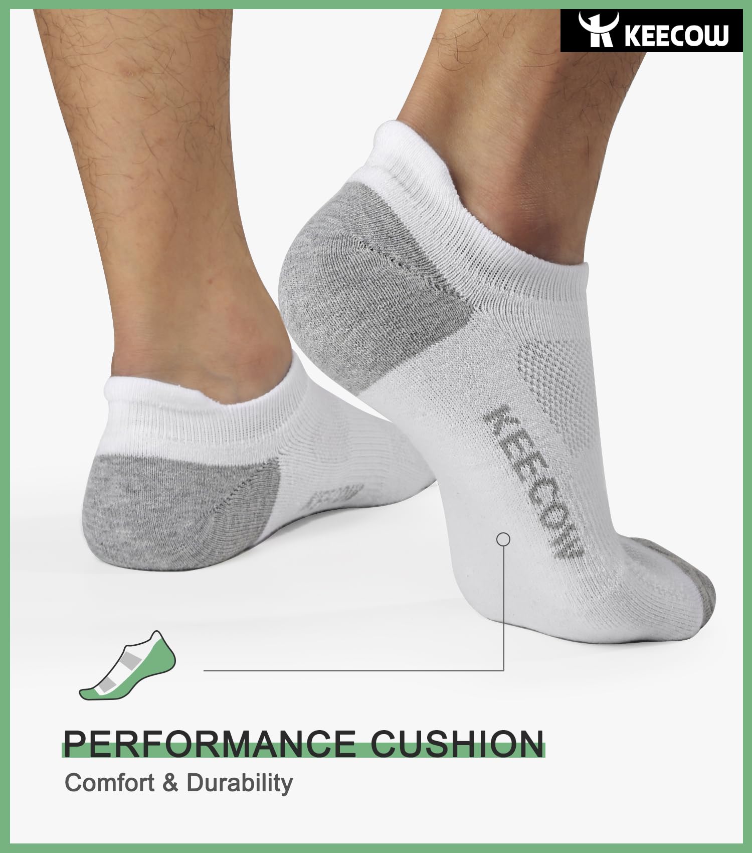 KEECOW Performance Comfort No Show Ankle Cushion Socks For Men & Women, Athletic, Tab, Short, Socks For Running, Walking, Outdoor (Medium, White (6 Pairs))