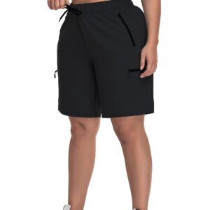 SEKINO Women's Plus Size Hiking Cargo Shorts Lightweight Quick Dry Summer Shorts Athletic Outdoor Shorts Zippered Pockets Black 3X