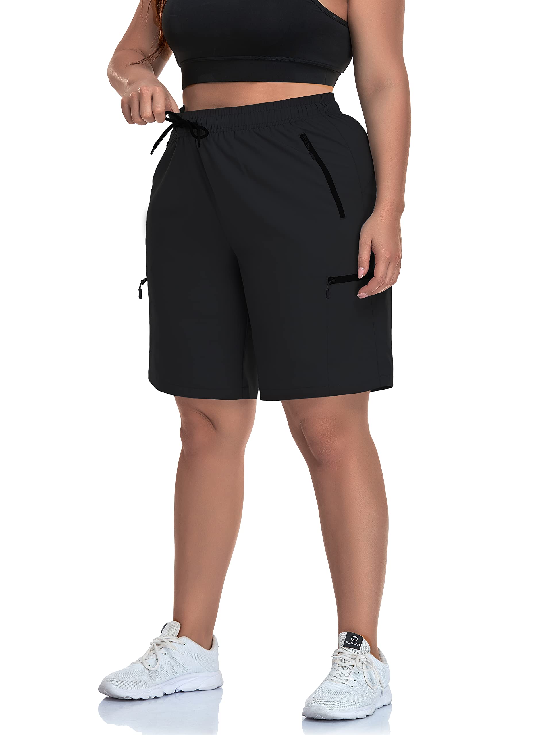 SEKINO Women's Plus Size Hiking Cargo Shorts Lightweight Quick Dry Summer Shorts Athletic Outdoor Shorts Zippered Pockets Black 3X