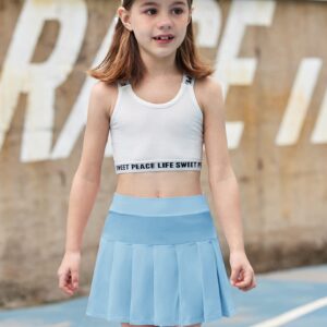 Arshiner Tennis Skirt Pleated Golf Skirts with Pockets Workout Sports Running Athletic Mini Skort (Light Blue, 8-9 Years)