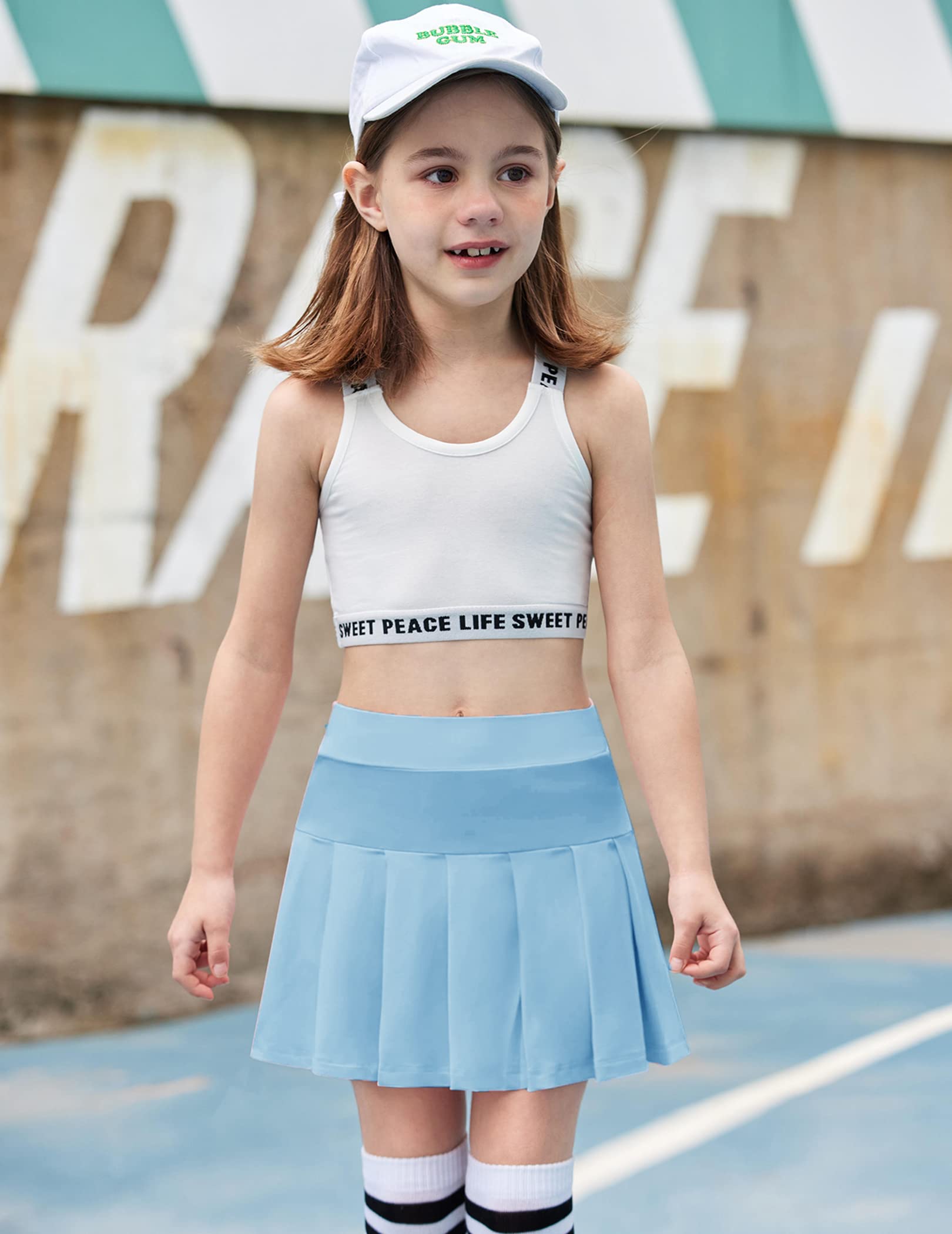 Arshiner Tennis Skirt Pleated Golf Skirts with Pockets Workout Sports Running Athletic Mini Skort (Light Blue, 8-9 Years)