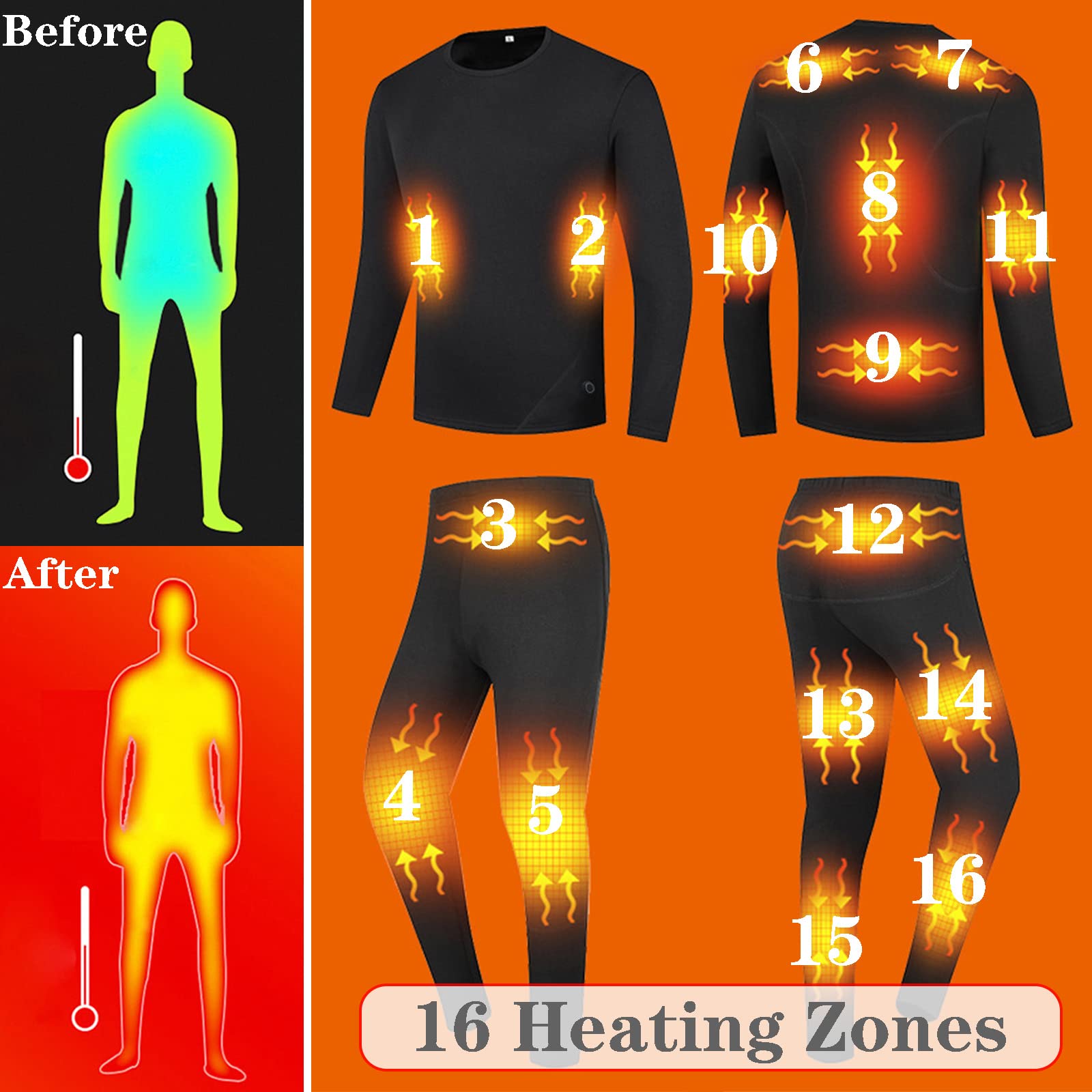 Heated Thermal Underwear for Men, Heated Shirt + Heated Pants, Winter Warm Top & Bottom, No Battery,Gray pants,XXL