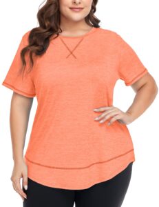 cootry plus size workout tops for women short sleeve loose fit shirts athletic gym yoga clothing short orange 3xl