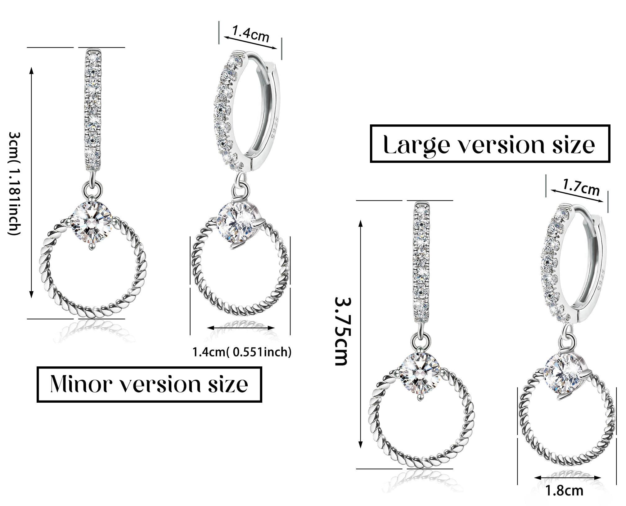 Sterling Silver Hoop Earrings with Drop Dangle for Women Hypoallergenic Twisted Earrings Huggie Hoop Earrings with Charms Trendy Cubic Zirconia Loop Earrings with Dangling Fashion Earring Gift for Her