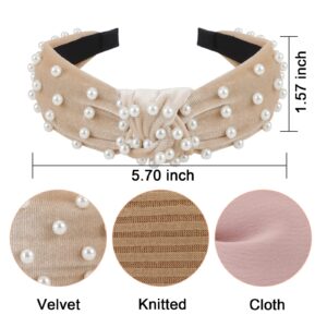 Jaciya Headbands for Women Girls 6 Pack Knotted Headbands Pearl Headband Wide Top Knot Head Band Fashion Turban Knitted Hairbands Vintage Hair Accessories