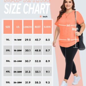 COOTRY Plus Size Workout Tops for Women Short Sleeve Loose fit Shirts Athletic Gym Yoga Clothing Short Orange 3XL