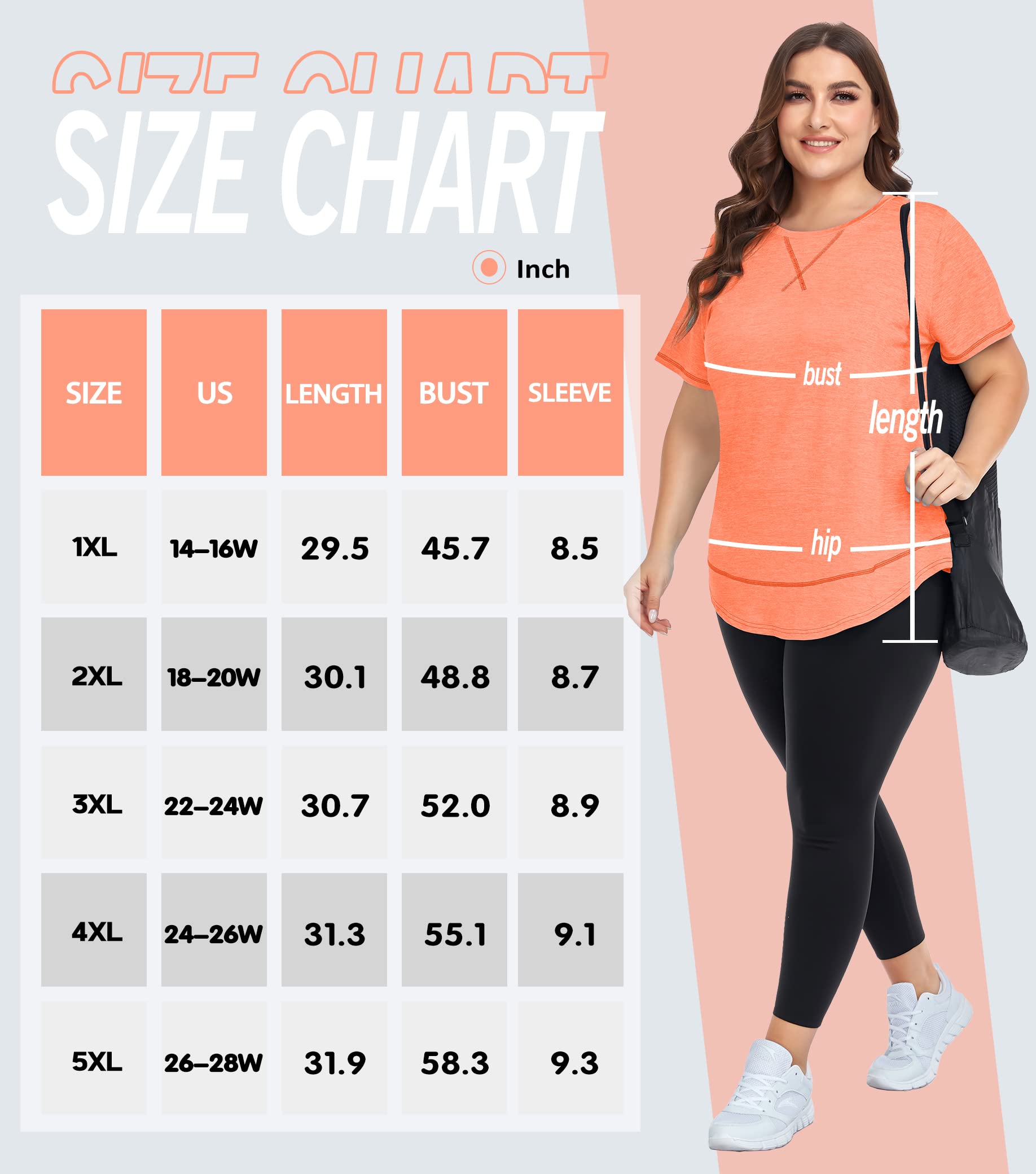 COOTRY Plus Size Workout Tops for Women Short Sleeve Loose fit Shirts Athletic Gym Yoga Clothing Short Orange 3XL