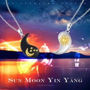 XIXLES Yin Yang Matching Necklace Set 925 Sterling Silver Moon And Sun Couples Necklaces, Yin Yang Matching Couple Jewelry for Friend Couples