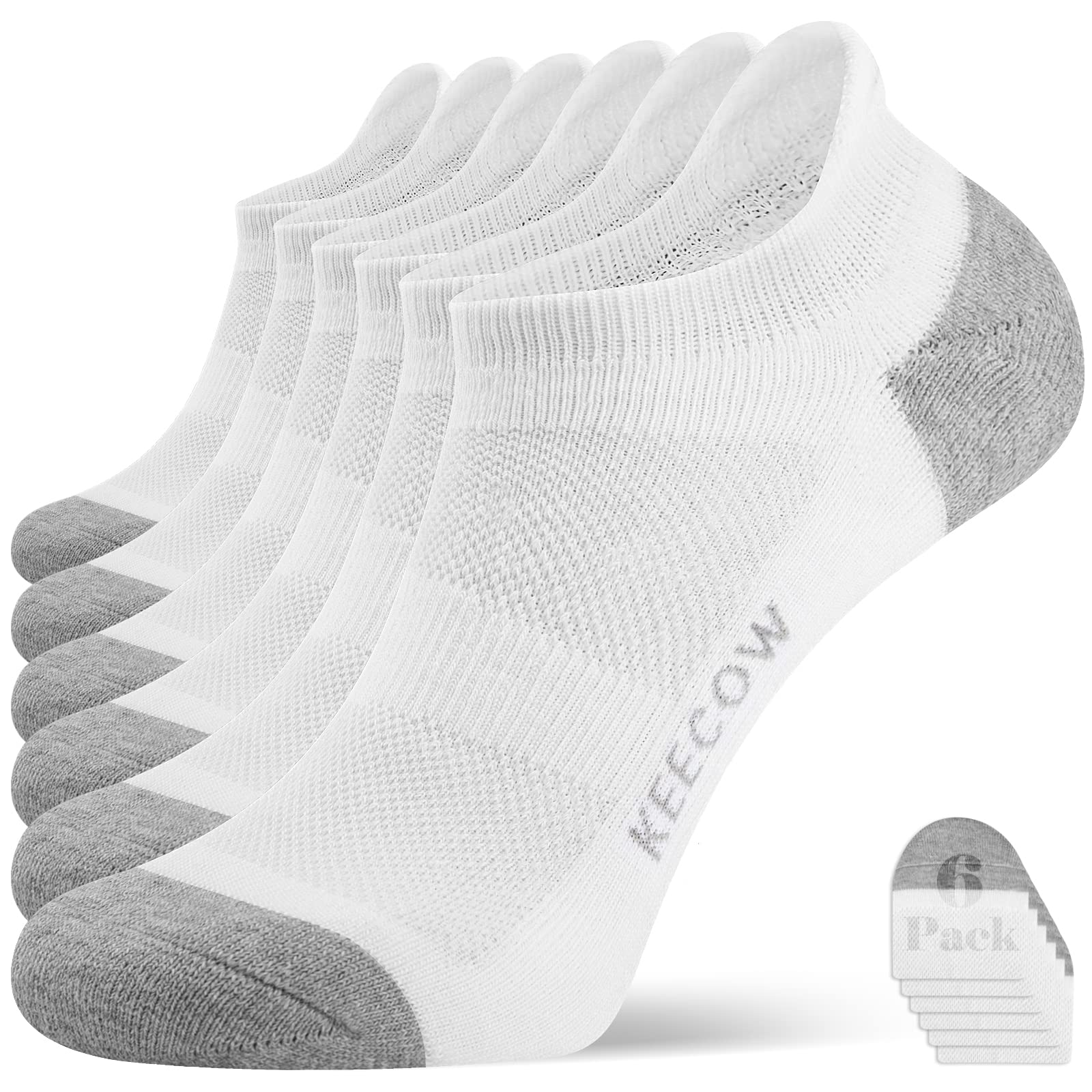 KEECOW Performance Comfort No Show Ankle Cushion Socks For Men & Women, Athletic, Tab, Short, Socks For Running, Walking, Outdoor (Medium, White (6 Pairs))