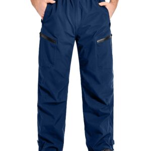 Men's Rain Pants, Waterproof Rain Over Pants Lightweight Packable Windproof Hiking Pants Outdoor Golf Work Navy