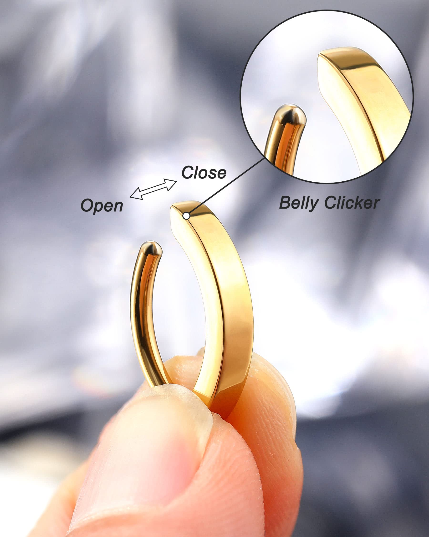 Melighting 14G Belly Clicker Hoop Stainless Steel 316L Belly Button Rings for Women Reverse Curved Belly Rings Clicker Belly Piercing Hoop for Women