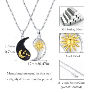 XIXLES Yin Yang Matching Necklace Set 925 Sterling Silver Moon And Sun Couples Necklaces, Yin Yang Matching Couple Jewelry for Friend Couples