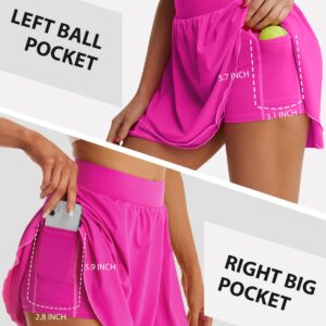 V FOR CITY Athletic Tennis Skirt for Women High Waist with Shorts Pockets Running Golf Skorts Skirts Hot Pink