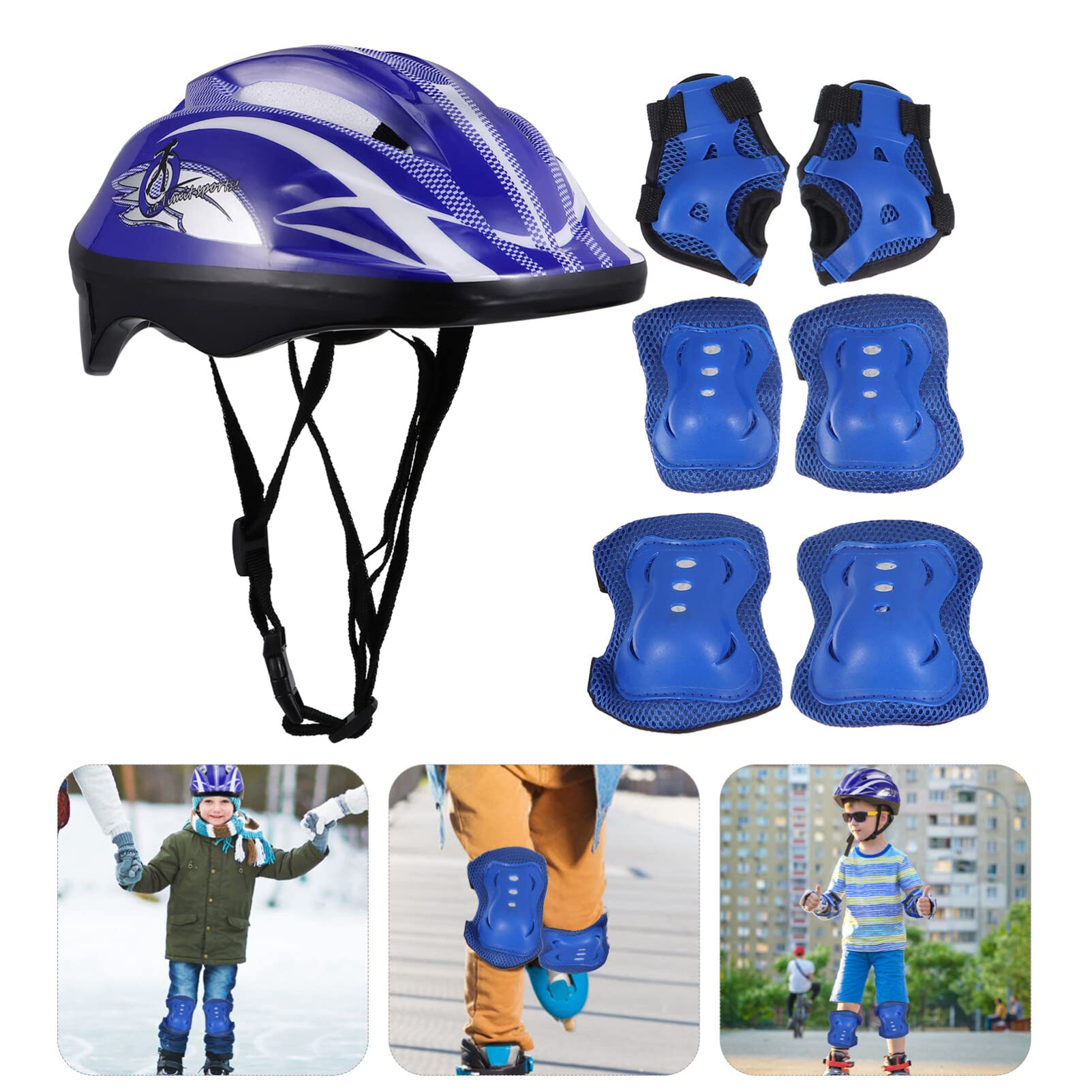 CLISPEED Kids Helmet with Sports Gear Set Knee Elbow Pads Wrist Guards Toddler Helmet for 3-8 Years Old Boys Girls Cycling Scooter Skateboard Roller Skating