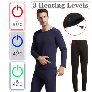 Heated Thermal Underwear for Men, Heated Shirt + Heated Pants, Winter Warm Top & Bottom, No Battery,Gray pants,XXL