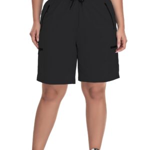 SEKINO Women's Plus Size Hiking Cargo Shorts Lightweight Quick Dry Summer Shorts Athletic Outdoor Shorts Zippered Pockets Black 3X