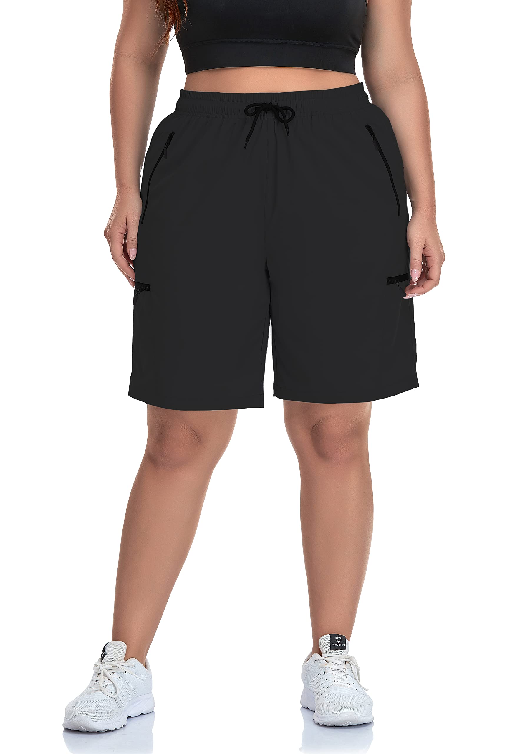 SEKINO Women's Plus Size Hiking Cargo Shorts Lightweight Quick Dry Summer Shorts Athletic Outdoor Shorts Zippered Pockets Black 3X