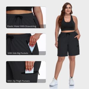 SEKINO Women's Plus Size Hiking Cargo Shorts Lightweight Quick Dry Summer Shorts Athletic Outdoor Shorts Zippered Pockets Black 3X