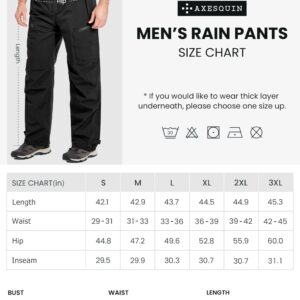 Men's Rain Pants, Waterproof Rain Over Pants Lightweight Packable Windproof Hiking Pants Outdoor Golf Work Black