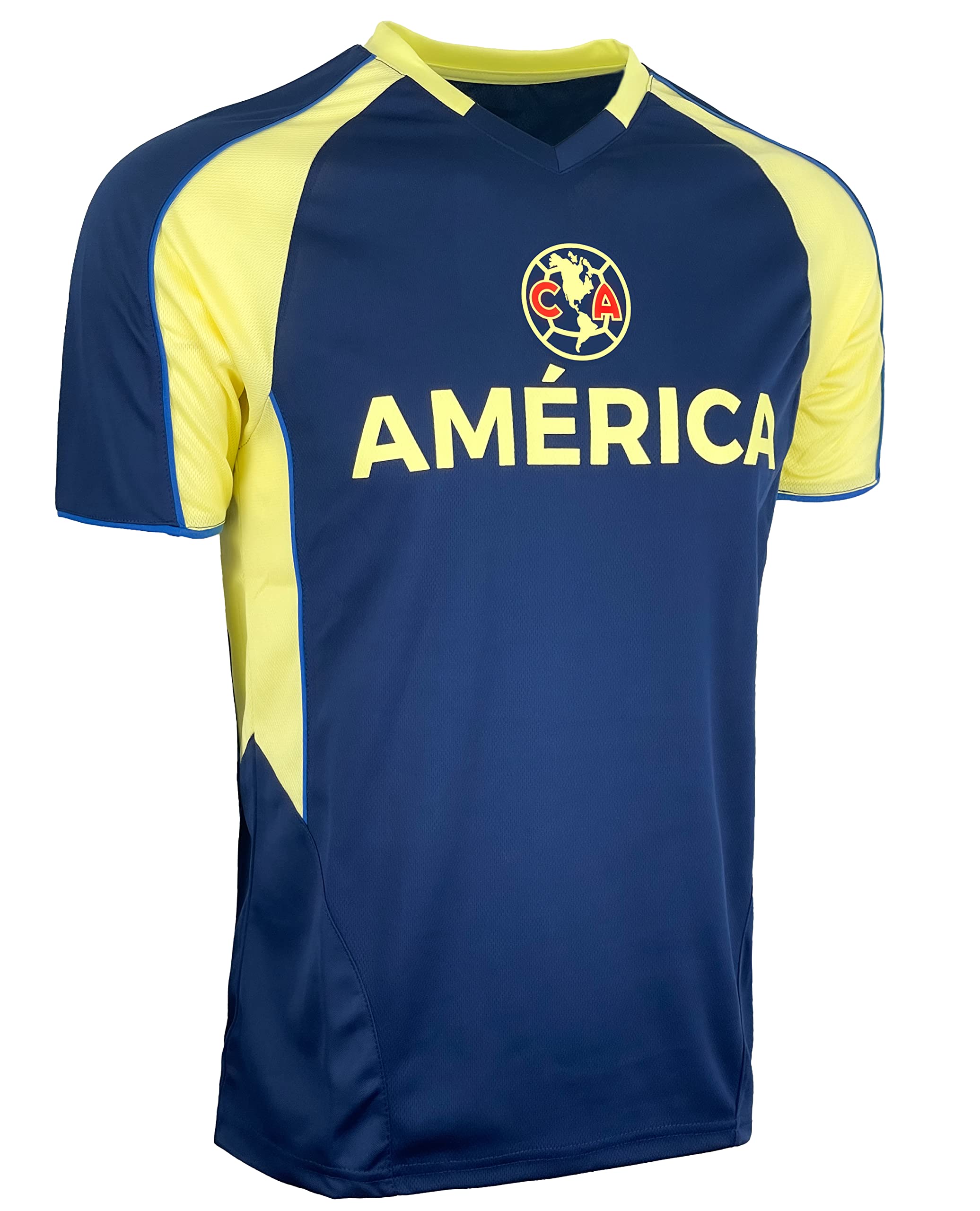 Boy's Club America Soccer Jersey, Licensed Club America Youth Short Sleeve Navy Shirt (YL)