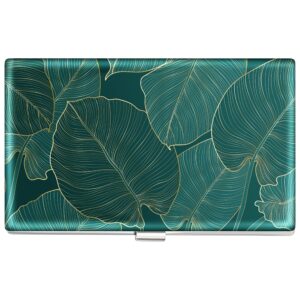 Swooflia Business Card Holder Case Wallet for Men Women Metal Green Tropical Leaves Slim Pocket Purse Square Card Cases Cute For Realtors Real Estate Agents