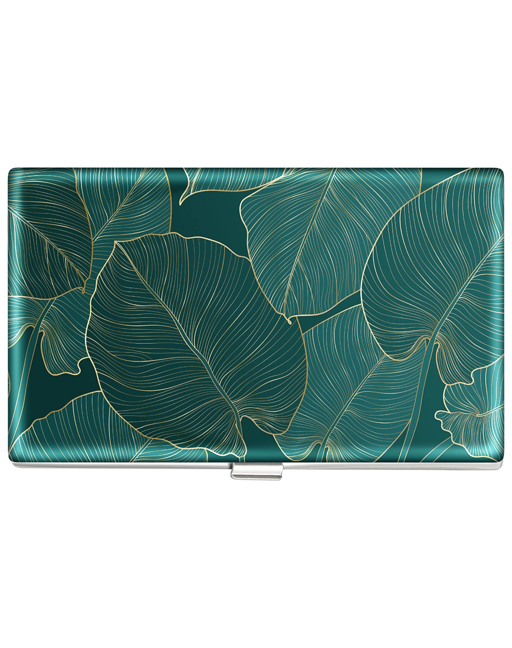 Swooflia Business Card Holder Case Wallet for Men Women Metal Green Tropical Leaves Slim Pocket Purse Square Card Cases Cute For Realtors Real Estate Agents