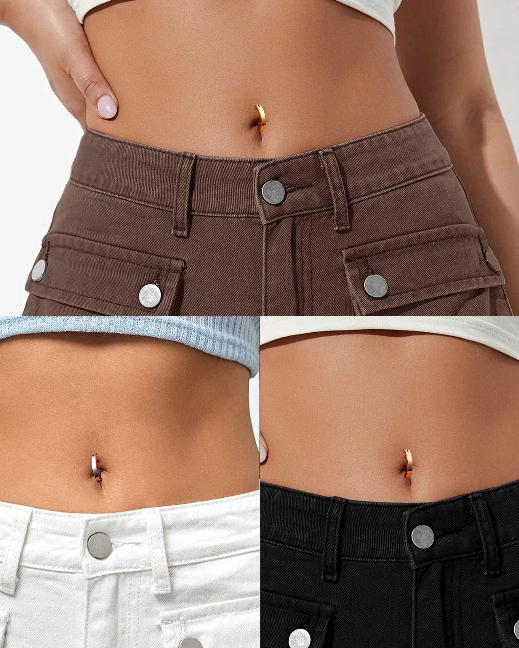 Melighting 14G Belly Clicker Hoop Stainless Steel 316L Belly Button Rings for Women Reverse Curved Belly Rings Clicker Belly Piercing Hoop for Women