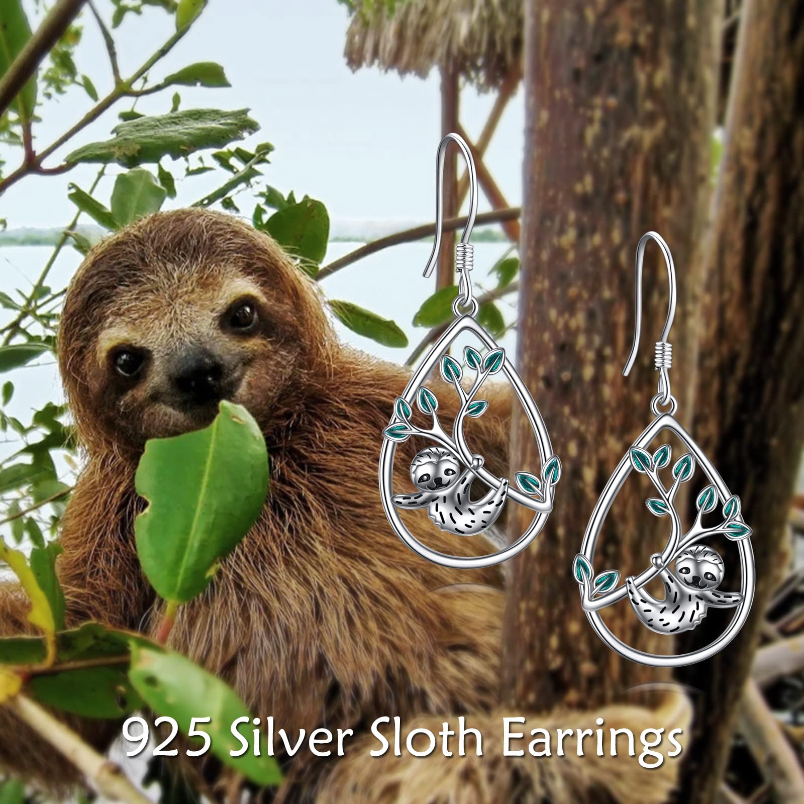 Sloth Earrings Sterling Silver Sloth Dangle Earrings Cute Sloth Christmas Jewelry for Women