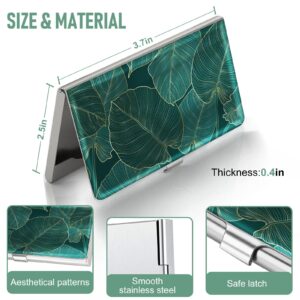 Swooflia Business Card Holder Case Wallet for Men Women Metal Green Tropical Leaves Slim Pocket Purse Square Card Cases Cute For Realtors Real Estate Agents