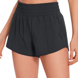 CRZ YOGA High Waisted Running Shorts for Women 2.5" - Mesh Liner Quick Dry Sport Athletic Workout Shorts with Zipper Pocket Black Small