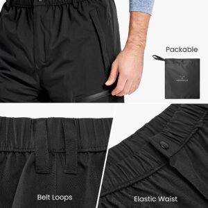 Men's Rain Pants, Waterproof Rain Over Pants Lightweight Packable Windproof Hiking Pants Outdoor Golf Work Black