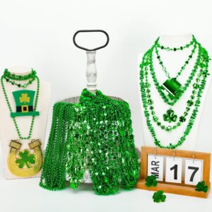 36PCS St. Patricks Day Beads, Irish 8 Kinds of St Patricks Necklace Necklace, Metallic Shamrock Beer Mug Coins Pendants Beads Necklaces, Adult St Patricks Necklaces Bulk for Parade Party Supplies