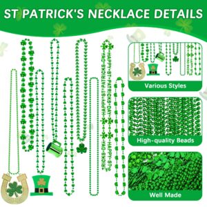 36PCS St. Patricks Day Beads, Irish 8 Kinds of St Patricks Necklace Necklace, Metallic Shamrock Beer Mug Coins Pendants Beads Necklaces, Adult St Patricks Necklaces Bulk for Parade Party Supplies