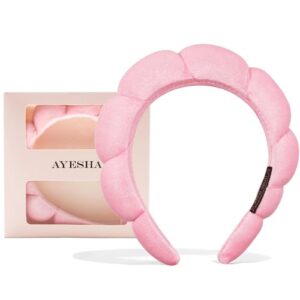 ayesha spa headband for women sponge headband for washing face clouds soft hairband skincare makeup headbands for women girls shower makeup skincare (pink)