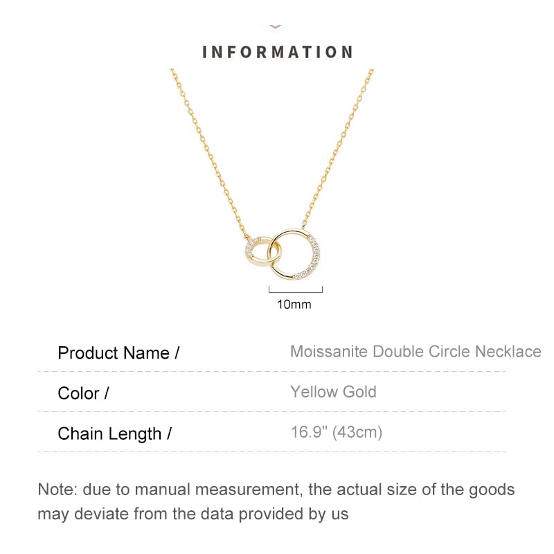 SLOEFY 14K Gold Intertwined Circle Necklace, Moissanite Double Circle Pendant Necklace, Beautiful Jewelry Gifts For Women (style one, 14K)